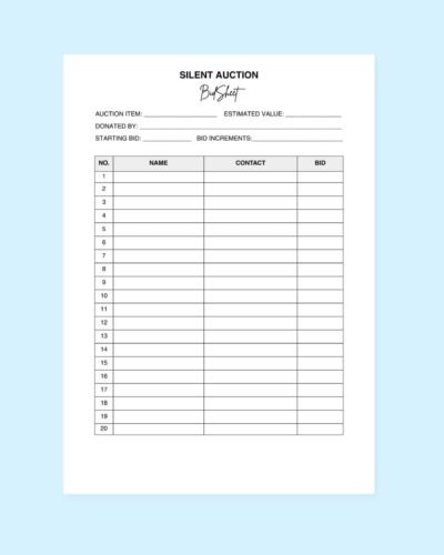 “editable silent auction sign up sheet template fundraiser