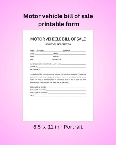 printable form motor vehicle bill of sale