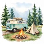 Camping Trailer Clipart Set – Watercolour Camper Van PNGs - Image 10