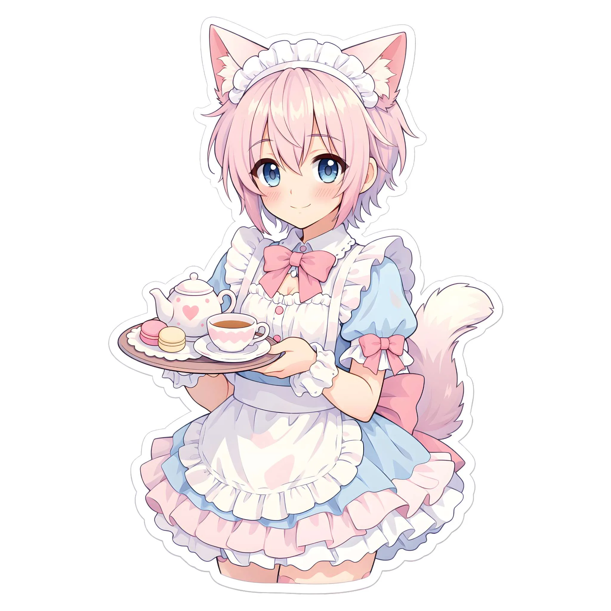 AI Generated Cartoon Maid Cat Femboy PNG Sticker Set – Kawaii Pack (10pcs) - Image 2