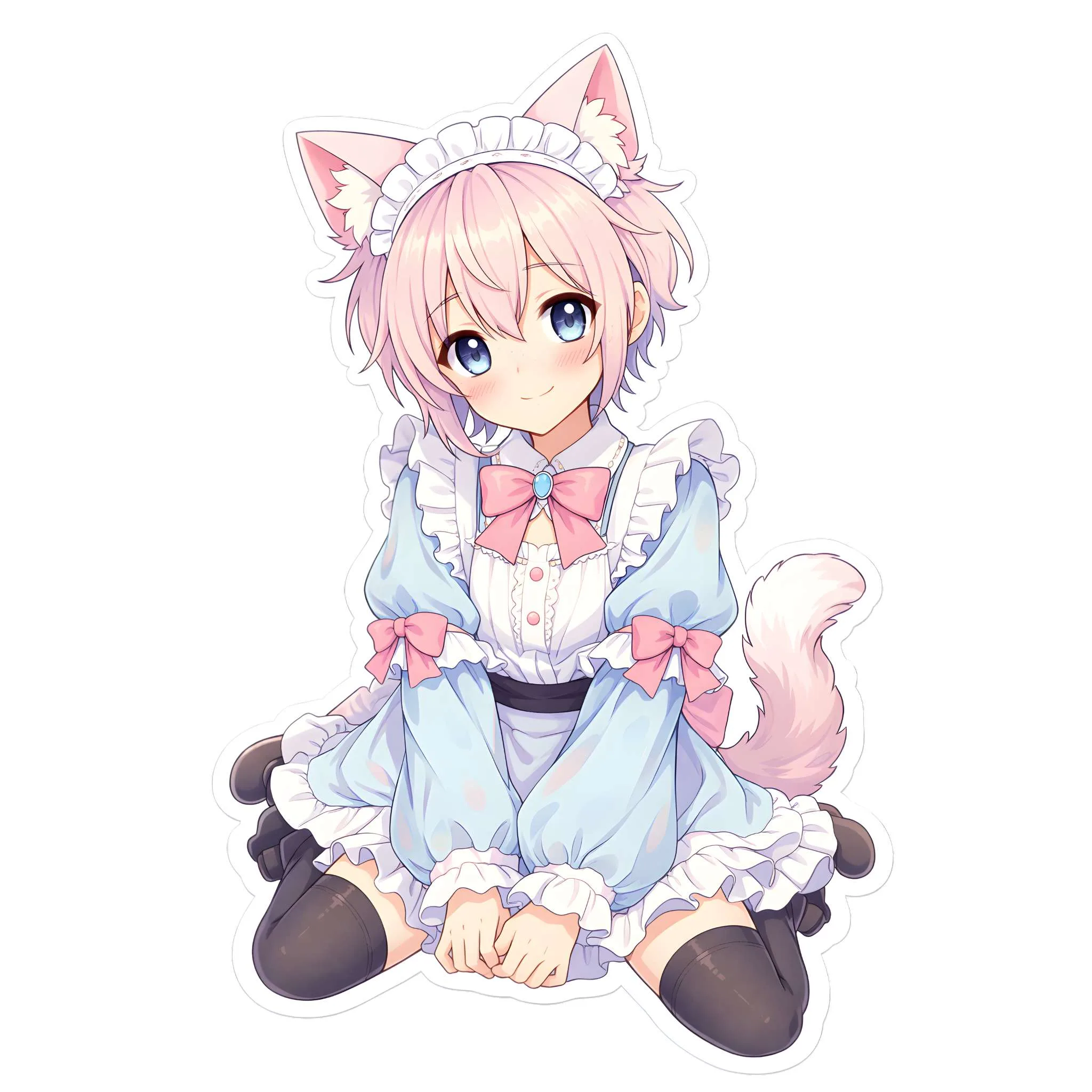AI Generated Cartoon Maid Cat Femboy PNG Sticker Set – Kawaii Pack (10pcs) - Image 4