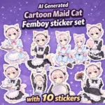 AI Generated Cartoon Maid Cat Femboy sticker