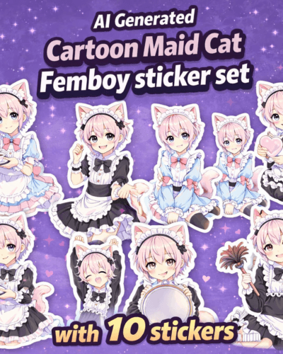 AI Generated Cartoon Maid Cat Femboy sticker